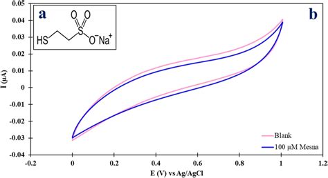a Structure of Mesna b CV curves of 100 µmol L¹ Mesna at bare GCE