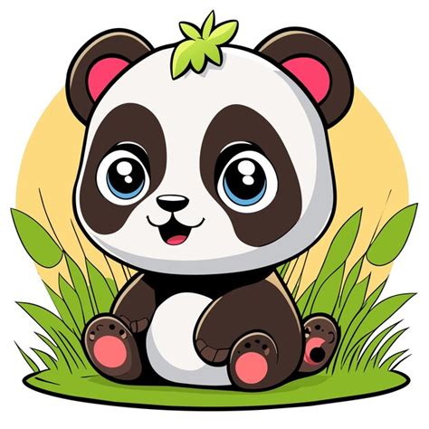 Premium Vector Cute Baby Panda Sitting In The Grass Hand Drawn