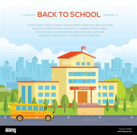 City School Building With Place For Text Modern Vector Illustration