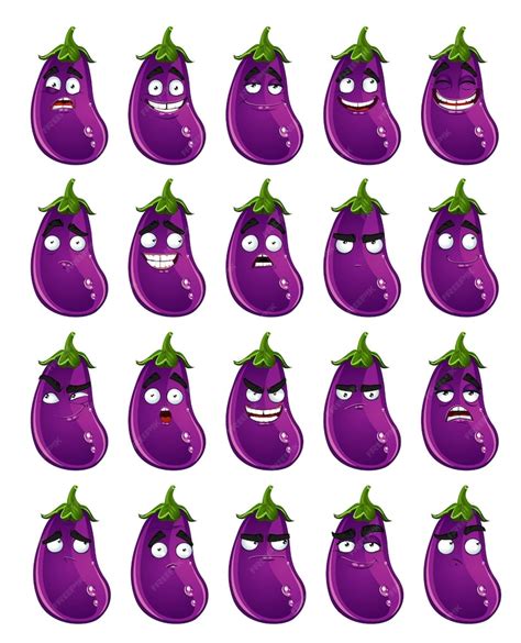 Premium Vector Vector Cute Cartoon Eggplant Smile With Many Expressions