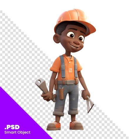 Premium Psd D Rendering Of A Cute African American Construction