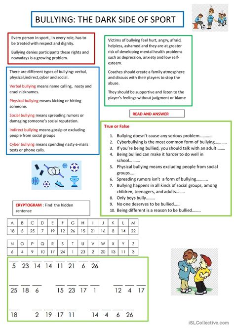 Bullying The Dark Side Of Sport Gen English Esl Worksheets Pdf Doc