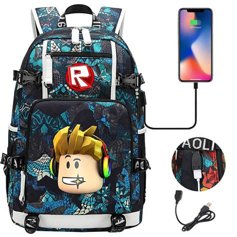 Roblox Backpack Travel Backpack Roblox School Bag with USB Charging Po ...