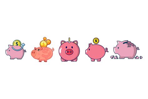 Piggy Bank Icon Set Cartoon Style Masterbundles