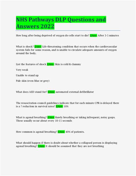 NHS Pathways DLP Questions And Answers 2022 Browsegrades