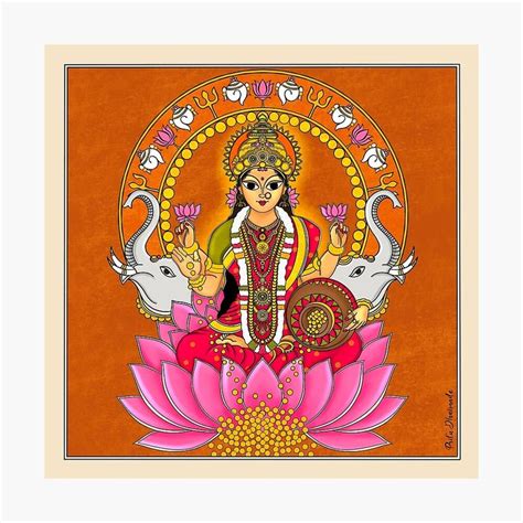 Goddess Lakshmi Painted In Traditional Indian Folk Art Style Of