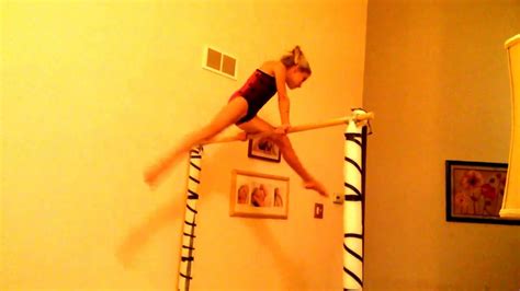 level 4 bar routine on homemade gymnastics bar - YouTube