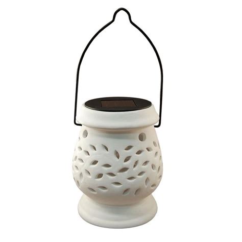 LUMABASE Solar 4 25 In X 5 5 In Ceramic Lantern 62001 The Home