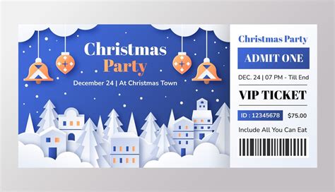 Free Vector Paper Style Christmas Party Ticket Template