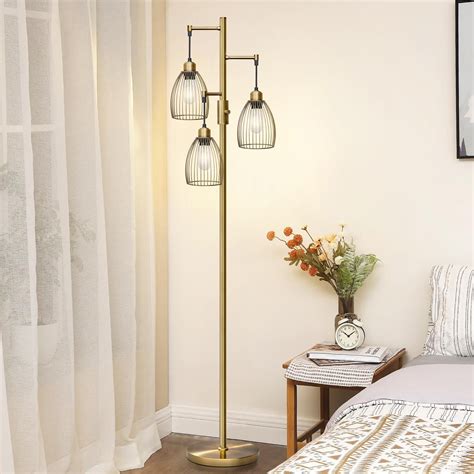 Basowin Dimmable Floor Lamp Farmhouse Industrial Floor Lamp Standing