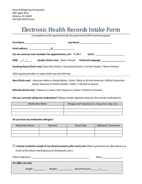 Electronic Medical Record Template