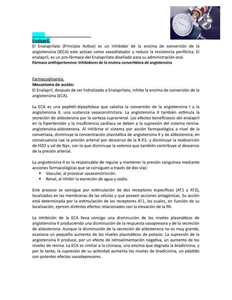 Enalapril Mecanismo de acción Enalapril El Enalaprilato Principio