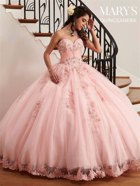 Lace Applique Strapless Quinceanera Dress By Marys Bridal Mq2036 In