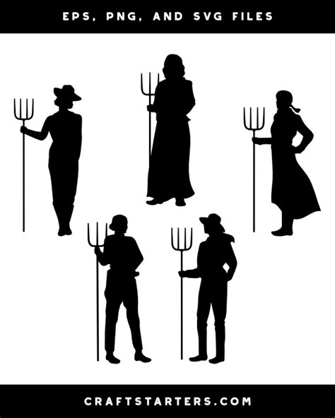 Woman with Pitchfork Silhouette Clip Art