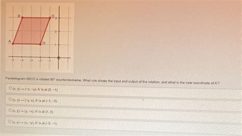 Parallelogram ABCD Is Rotated 90 Counterclockwise What Rule Shows The