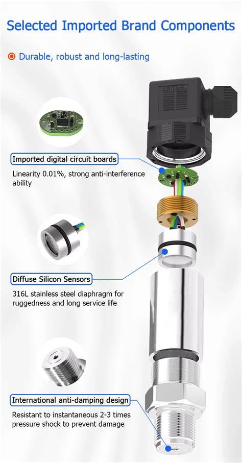 Pressure Transmitter 4 20ma 0 5v 10v Rs485 Output 1bar 1000bar Water Gas Oil Liquid Pressure