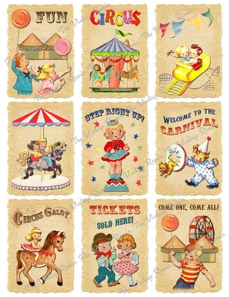 Instant Download Printable Circus Carnival Tags Digital Collage Sheet