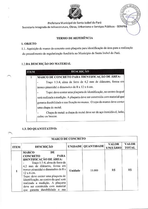 Termo De Referencia Prefeitura Municipal De Santa Izabel Do Par