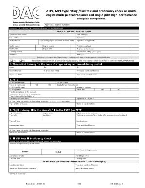 Fillable Online Atpl Mpl Type Rating Skill Test And Proficiency Check