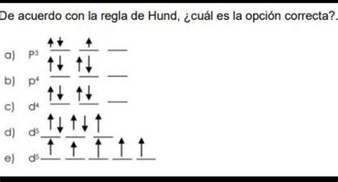 De acuerdo con la regla de Hund cuál es la opción correcta a p3 b