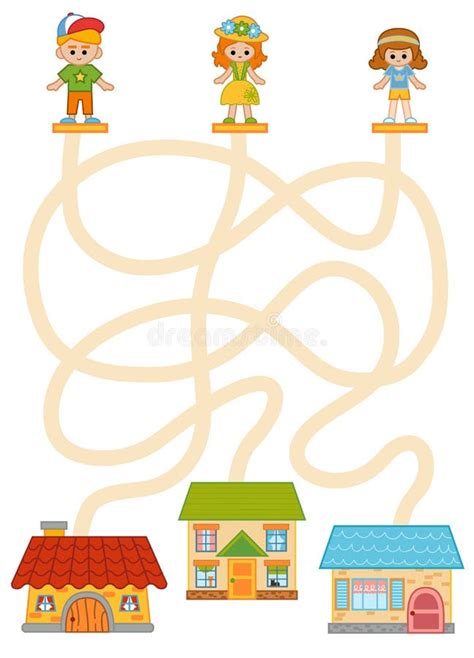 Maze Game, Children and Their Homes Stock Vector - Illustration of ...