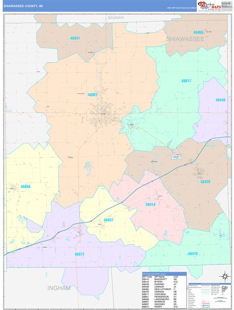 Shiawassee County Mi Wall Map Color Cast Style By Marketmaps Mapsales