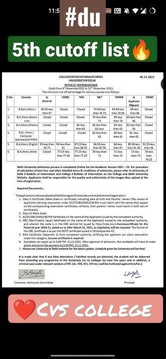 🔴du 5th Cutoff List 2021 Cvs College Released 🔥 Du Ducutoff2021💯 Cvs 2021 Youtube