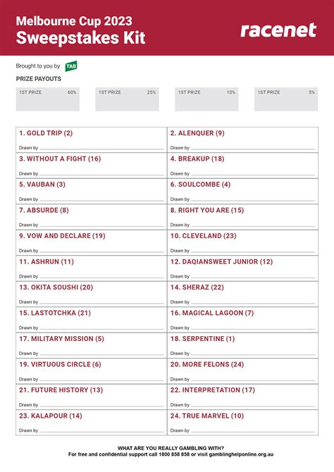 Printable Melbourne Cup Sweep 2024 - Angil Julissa