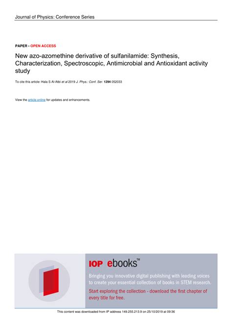 Pdf New Azo Azomethine Derivative Of Sulfanilamide Synthesis Characterization Spectroscopic