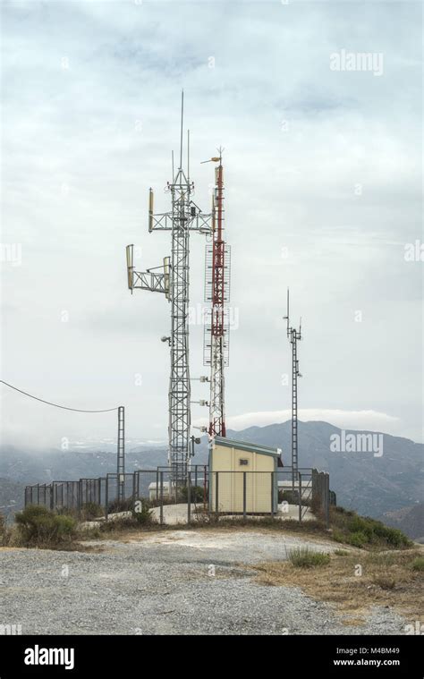 Telecommunication Gsm Towers With Tv Antennas Stock Photo Alamy