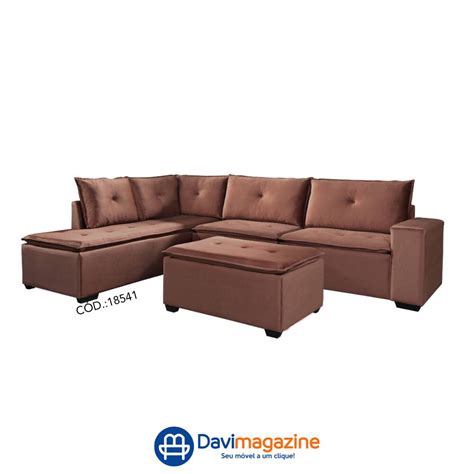 Conjunto De Sofa De Canto E Lugar Puff Verona Suede Veludo