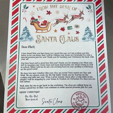 Editable Personalized Letter From Santa Claus From The Desk Of Santa Christmas Eve North Pole