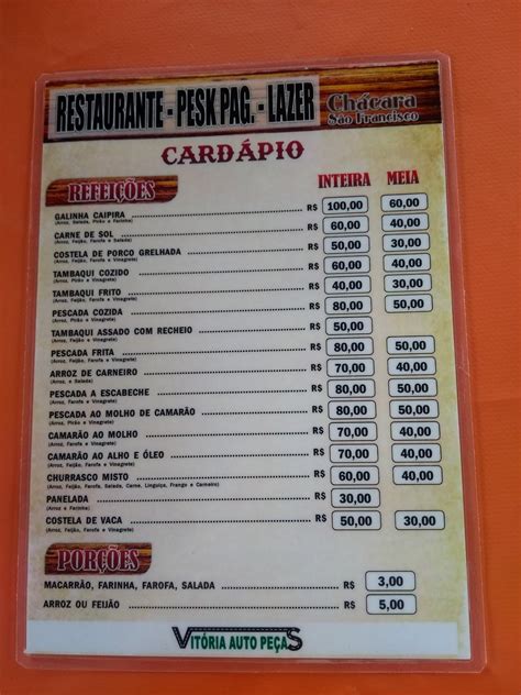 Menu Em Restaurante S O Francisco Pesque Pague Brasil