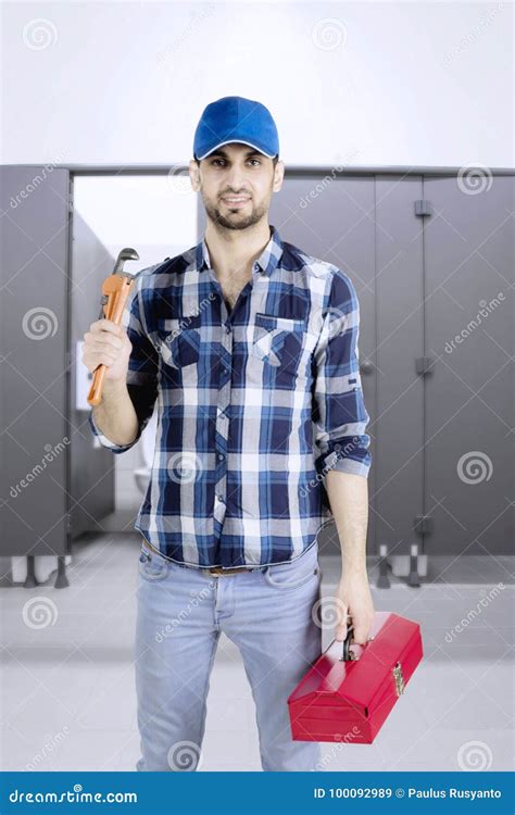 Plumber Man Standing In The Toilet Stock Image Image Of Person