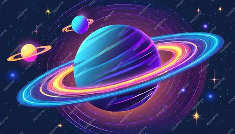 Premium Photo Colorful Bright 3d Planet With Glowing Neon Rings