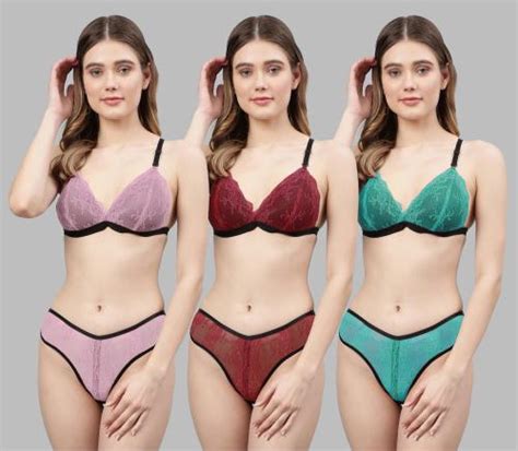 Buy Aamarsh Women S Orange Maroon Green Net Bra Panty Set For Lingerie Set Undergarments