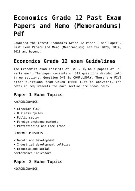 Economics Past Exam Papers And Memos Grade 12