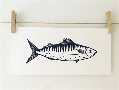 Mackerel Fish Lino Print Etsy Uk Linocut Prints Lino Print Linocut