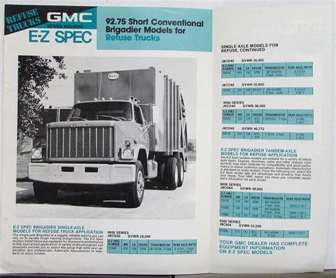 1980 Gmc Brigadier Series 8000 9500 Refuse Truck Sales Brochure Data