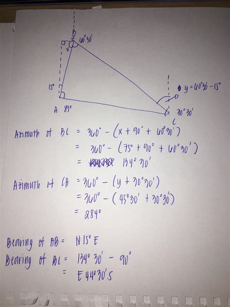 Solved A Find The Azimuth Of Lines BC And CA B Find The Bearing Of