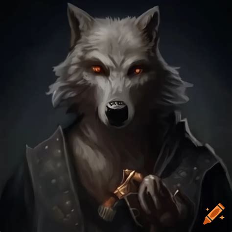 An Imposing Humanoid Wolf Mage Casting A Spell In A Medieval Setting On