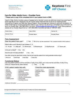 Fillable Online Care For Older Adults Assessment Form First Choice