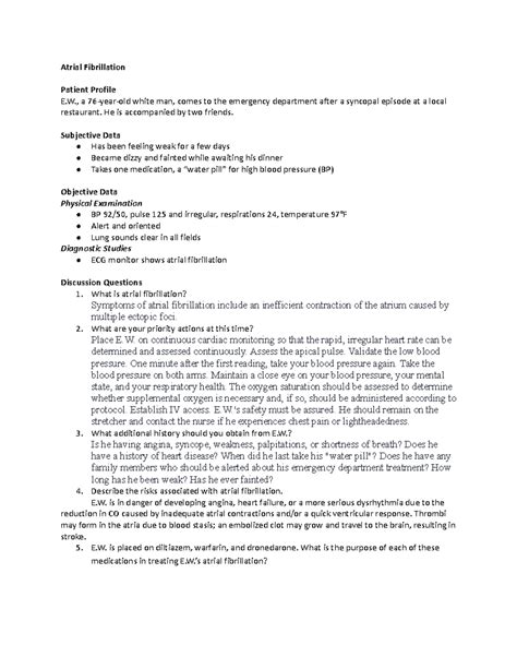 Atrial Fibrillation Case Study Atrial Fibrillation Patient Profile E