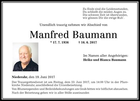 Traueranzeigen Von Manfred Baumann Rz Trauer De