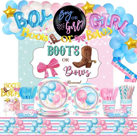 Amazon Fiesec Boots Or Bows Gender Reveal Decorations Pink Blue