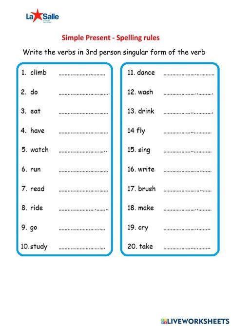 Simple present spelling rules worksheet | Live Worksheets - Worksheets ...