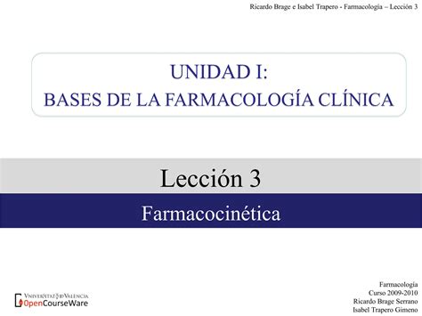 Lección 3 Farmacocinética Unidad I Bases De La FarmacologÍa ClÍnica