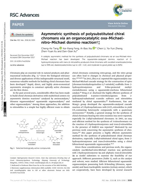 Pdf Asymmetric Synthesis Of Polysubstituted Chiral Chromans Via An