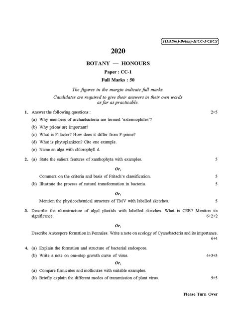 File Cu 2020 B Sc Honours Botany Semester I Paper Cc 1 Qp Pdf