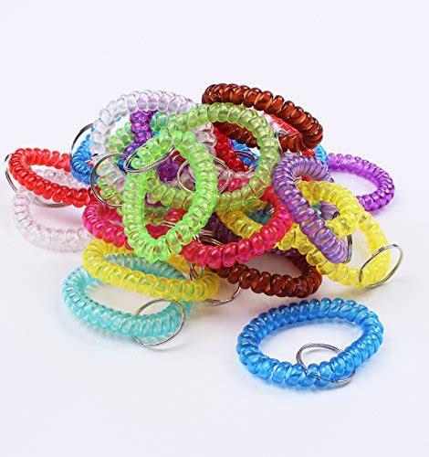 Bihrtc Pack Of 30 Colorful Flexible Spiral Wrist Coil Keychain Stretchable Coil Spring Wristband